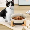 Bol en céramique pour animaux de compagnie, plat avec support en bois, sans déversement, Double bol en céramique pour chien, chat, distributeur d'eau, chats, petits chiens, bol pour animaux de compagnie