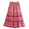 Skirts Boho Cherry Pink Floral For Women Cotton Summer Beach Skirt Holiday Long Gypsy Chic Pleated Party Wear