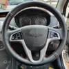 Pokrowce na kierownicę czarna osłona kierownicy sztuczna skóra ręcznie szyta dla Hyundai Solaris Verna I20 Accent x0705