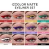 Ögonskugga/linerkombination 12 färger matt eyeliner set glitter makeup vattenfast färg flytande kristall diamant eyeliner gel kosmetika 230704