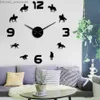 Horloges murales Courses de chevaux Bricolage Horloge murale géante Chevaux de course Équitation Silhouette Décoration murale Effet miroir sans cadre Montre murale Cadeau pour Jockey X0726 Z230705