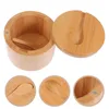 Storage Bottles Bamboo Seasoning Jar Kitchen Supply Glass Tea Pot Condiment Canisters Salt Spice Box Containers