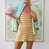 Casual Dresses 90s Vintage Striped Knitted A-line Dress Y2K Fairy Chic Women French Sleeveless Slim Fit Mini Summer Boho Beach Holiday