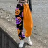 Calça Feminina Halloween Pumpkin Estampada Longa Casual Feminina Streetwear Vintage Cintura Média Calça Elástica Hip Hop Com Bolso