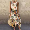 Casual Dresses Summer Dress Women Vintage Sleeveless Floral Printed Long Cotton Linen Sundress Baggy Beach