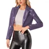 Women's Jackets Club Party Wet Vinyl Leather Lapel Collar Sexy Lady Shiny PVC Long Sleeve Crop Coat DJ Stage Show Streetwear