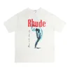 2023 Hot Summer Rhude Marque Imprimé T-shirt Hommes Femmes Col Rond T-shirts Printemps Eté High Street Style Qualité Top T-shirts Rhude Asiatique Taille S-xl