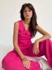 Женские брюки с двумя частями Mnealways18 Pink Elegant Blazer 2 штуки устанавливают высокую талию шириной костюмы на костюмах к пуговицам офис Ladie Summer 2023 230704
