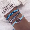 Bracelets porte-bonheur Fil de cire coloré bohème pour femme Style ethnique Corde faite à la main Tissé Pâte frite Twists Bracelet Ensemble de 3 pièces