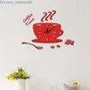 壁時計クリエイティブ 3D アクリルティーポット壁時計コーヒーカップスプーン装飾キッチン時計ダイニングルーム寝室の家の装飾自己 Adhesive1 Z230707