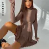 Robe deux pièces BoozRey élégantes robes unies pour femmes à manches longues tricotées une ligne jupe plissée décontracté Streetwear col roulé fille 230704