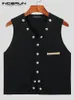 Mannen Vesten Party Nachtclub Stijl Mannen Effen Metalen Knop Vest Casual All-Match Mannelijke Mouwloze V-hals Vesten S-5XL INCERUN Tops 230704