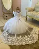 Perles blanches fleur filles robe premier anniversaire princesse perlée Floral Tulle noël nouvelle robe de bal Photoshoot