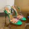 Sandales AQUAZZURA à talons hauts de 100 mm incrustés de cristaux Transparent PVC Vert Rouge Talons à talons hauts pour les femmes été créateurs de luxe chaussures à talons