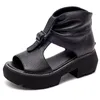 Cunhas sandálias de couro genuíno saltos mulheres peep dedo de verão moda feminina gladiator plataform sapatos 58