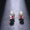 Boucles d'oreilles à tige français rétro de haute qualité douce perle Zircon tempérament femme Simple géométrie dîner fête portant des bijoux