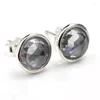 Stud Earrings 925 Sterling Silver Big Grey Cubic Zircon Stone For Women Wedding Engagement Fine Jewelry