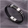 Charm Bracelets Mens Stainless Steel Sile Black Bracelet Simple Rubber New Design Punk Wristband Bangle For Fashion Jewelry Gift Dro Dhkcw