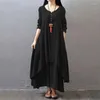 Vestidos casuais MOONBIFFY elegante de linho de algodão para mulheres vestido estilo menina Mori tamanho grande solto manga longa robe roupas de clube