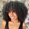 Short 4c Afro Kinky Curly human hair Wigs pixie bob with bang Full Machine no glue Wig brazilian Hair Wigs For Balck Women Remy 130%density