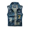 Men's Vests Men Slim Denim Vests Jackets Fashion Male Blue Fit Denim Coats Vests Large Size Punk Style Holes Jeans Vest Size S-6XL 230704