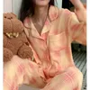 Kadın pijama qweek pamuk iplik ev kıyafetleri ekose kawaii pijamas feminino pijama femme sonbahar pantolon pijamalar