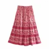 Skirts Boho Cherry Pink Floral For Women Cotton Summer Beach Skirt Holiday Long Gypsy Chic Pleated Party Wear