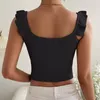 Damtankar Mode Enfärgad Smal Strappy Volanger Bar Midriff Basic Crop Top Streetwear Damväst