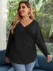 Women's Plus Size TShirt Women Clothing Autumn Winter Loose Fit Long Sleeve T Shirt Solid Black Large Big Tops V Neck Casual Blouse 4XL 230705