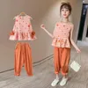 Clothing Sets 4-12y Girls Elegant Suit Summer Korean Fashion Casual Quality Sleeveless Plaid Top Cropped Trousers 2-piece For Kids Teens