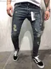 Herrjeans Mode Herrjeans Straight Slim Fit Biker Jeans Byxor Distressed Skinny Ripped Destroyed Denim Jeans Tvättade Hiphop Byxor Z230707