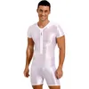 Roupa de banho feminina Masculino Fato de banho de uma peça brilhante Soild Color Body elástico Gola redonda Musculação Fitness Manga curta Zíper