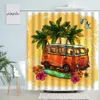 Films Camping Surf Shower Curtains Ocean Beach Tropical Palm Trees Travel Bus Surfboard Pattern Polyester Fabric Bathroom Decor Hooks