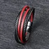 Bangle Bracciale da uomo Fashion Multilayer Oil Edge Leather Magnetic Buckle Woven Simple High-end Gift