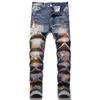 Marque noire brodée à fermeture éclair à fermeture à glissière Street Wear Skinny Hip Hop Alphabet Men's Pant's Ripped Jeans