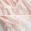 Pigiama da donna autunno e inverno pigiama principessa pantaloni set pigiama vintage in pizzo di stoffa per la casa rosa bianco
