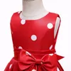 Girl Dresses Children's Dress Sleeveless Red Ground White Dot Pleated Vest Skirt With Big Bow Princess Costume Party Wear Kids Summer Grils