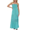 Casual Dresses Summer Womens Bohemian Dreses Strapless Off Shoulder Lace Trim Backless Flowy A Line Beach Long Maxi Dress