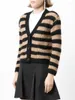 Women's Knits Ladies Vintage Stripe Alpaca Cardigan Early Spring Hand Crochet Women V-Neck Long Sleeve Single Breasted Slim Fit Sweater