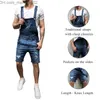 Męskie dżinsy 2019 nowych moda męska porwane jeansy kombinezony szorty letnie Hi Street Distressed Denim kombinezon na szelkach dla mężczyzny spodnie na szelkach Z230707