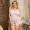 Sleep Lounge Feminino Comeondear Conjuntos de Pijama Plus Size Roupa de Dormir Casaco Terno Alça Espaguete Sexy Pijama Feminino Solto Cami Top Shorts Pijama Cetim Femme