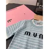 Spring/summer Fragrant Sleeve Knitwear Letter Stripe Thin Short T-shirt Female