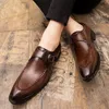 Diseñador de la marca Zapatos de vestir para hombre Clásico de cuero genuino Hebilla Correa de monje Marrón oscuro Negro Oficina Zapatos formales de negocios para hombres