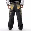 Jeans da uomo Street Dance Gambe larghe Jeans larghi Ricamo moda uomo Pantaloni larghi neri in denim Pantaloni maschili Rap Hip Hop Jeans Plus Size 30-46 230705