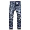 Marque noire brodée à fermeture éclair à fermeture à glissière Street Wear Skinny Hip Hop Alphabet Men's Pant's Ripped Jeans