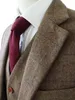 Garnitury męskie Blazers szyte na miarę slim fit garnitury dla mężczyzn retro wełna Brązowy Tweed w jodełkę suknia ślubna niestandardowe męskie 3 częściowy garnitur 230705