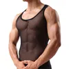 Linne för män Transparent undertröja Genomskinlig ärmlös skjorta Mesh Andas Bodybuilding Fitnessväst Sexig Herr Singlet 230704