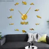 Relojes de pared Ocean Shark Design Tamaño moderno Ajustable DIY Reloj de pared Mar Animales marinos Cuarzo Acrílico Efecto de espejo Etiqueta Reloj Reloj X0726 Z230705