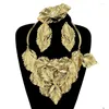 Necklace Earrings Set African Jewelry For Women Brazilian Gold Plated Huge Leaf Style Fine Luxury Quality Wedding Dinner FHK14220