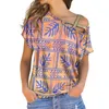 T-shirts pour femmes Mode Hawaii Style rétro Lâche Respirant Sexy T-Shirt D'été Feuilles De Palmier Imprimer Avec Slant Épaule À Manches Courtes Haut